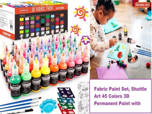 Fabric Paint Set, Shuttle Art 45 Colors 3D Permanent Paint with