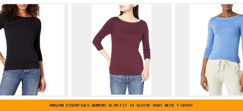 amazon essentials women's slim-fit 3/4 sleeve boat neck t-shirt