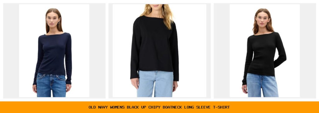 old navy women's black up chipy boatneck long sleeve t-shirt