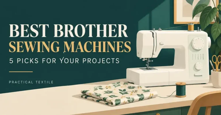 Editorial illustration of a sewing machine and project supplies for brother best sewing machine.